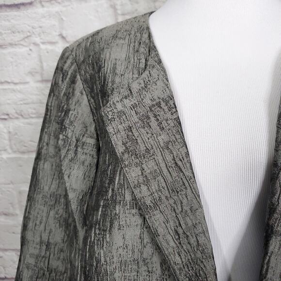Eileen Fisher Gray Silver Silk Blend Textured Crinkle Jacket Pin Closure XL - Picture 4 of 13